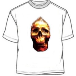 Red and yellow flaming fire skull tees
