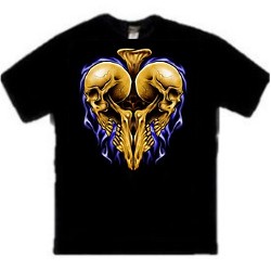 Double skull with connecting heart breastbone shirt