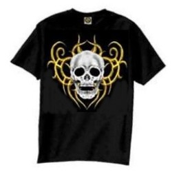 Golden tribal skull with yellow marking tees